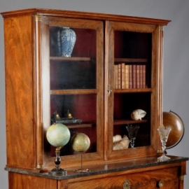 Antieke kast / Franse Empire commode ca. 1810 met opzet vitrine marmer blad (No.751610)