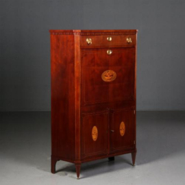 Antieke kast / Hollandse Louis Seize secretaire abattant ca. 1790 met fraai inlegwerk. (No.662717)