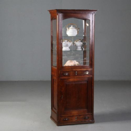 Antieke kast / Vrijstaande vitrinekast met aan 5 kanten glas ca. 1900 eikenhout (No.723048)