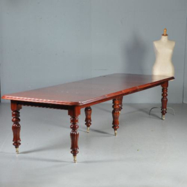 Antieke tafel / Lange rechthoekige  Engels.e coulissentafel ca. 1880 mahonie  3,42m. lang (No.411566)