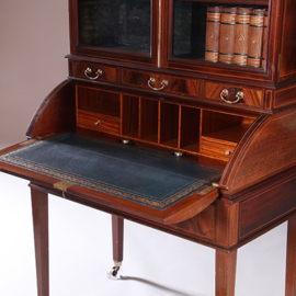 Mahonie topbureau of trommel bureau met vitrine ca 1870 (No.950135)