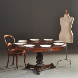 Antieke tafel / Ronde massief palissander eetkamertafel Tilttoptable 6 tot 8 personen ca. 1860 (No.521365)