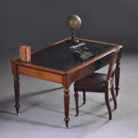 Antieke bureaus / schrijftafel met zwart leer ingelegd ca. 1875 Victoriaans (No.912041 )