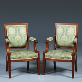 Empire bankje + 2 zetels incl  bekleding naar wens massief mahonie ca 1810 (No.281425)