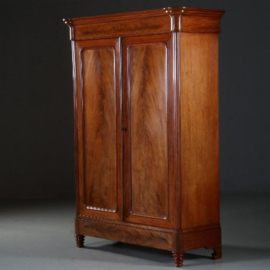 Antieke kasten / Strakke Hollandse Willem III  tweedeurskast ±1870 in mahonie met bloemmahonie (No.840159)