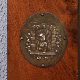 Antieke spiegel / Biedermeier schouwspiegel ca. 1830 met 4 bronzen medaillons in mahonie (No.781991)