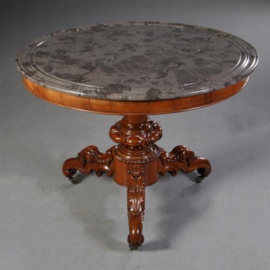 Antieke tafel /  Ronde Franse Gueridon  of  centre table  ca. 1860 in mahonie met marmer blad (No.670643)
