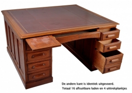 Antieke bureaus / Partner bureau met rood leer 1,50 m X 1,30 m. ca.1900 (No.78319)