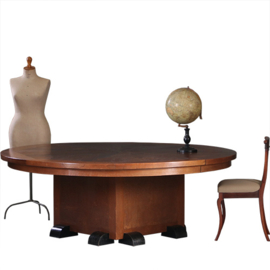 Reusachtige ronde vergadertafel of eetkamertafel 210 cm diameter voor zeker 10 personen art deco ca 1915 (No.992610)