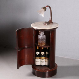Antiek nachtkastje / Cilindrisch nachtkastje of drankkastje met marmer blad ca. 1860 (No.770346)