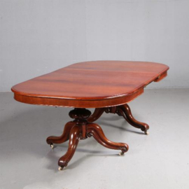 Antieke tafel / Victoriaanse "double pedestal pull out table" in mahonie  ca. 1865 tot 2,15 m lengte  (No.640860)