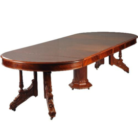 Antieke tafel / Coulissentafel ca. 1875 met centrale splitspoten  inlegbladen op  patroon (No.341628)