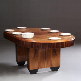Antieke tafel / Palissander en coromandel art deco coulissentafel ca. 1915 met een tussenblad met ruimte voor extra bladen (No.640861)