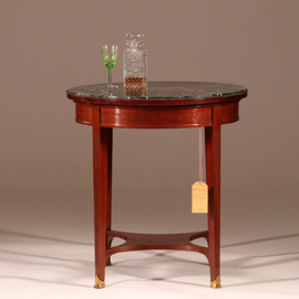 Antieke bijzettafels / Empire stijl salontafel ca 1900 in mahonie met brons en groen marmer (No.892970)