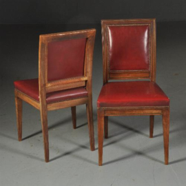 Antieke stoelen / 6 Empire stoelen ca. 1820 met fraai oud rood leer ca. 1825 (No.470755)