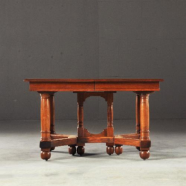 Antieke tafel / Franse stoere eetkamertafel / coulissentafel ca. 1885 eikenhout 3,28 m. (No.110555)