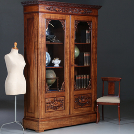 Antieke kasten / Hollandse mahonie bibliotheekkast ca 1855 met gestoken "ganzeveer en inktpot" (No.892975)