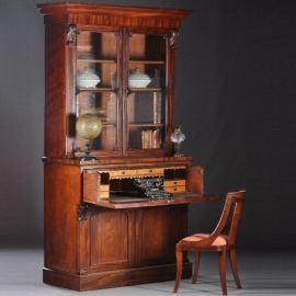 Antieke kast / Victoriaans buro-bookcase met achter de la een schrijfinterieur (No.806926)