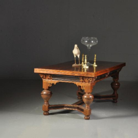 Antieke tafel / Eetkamertafel / Rentmeesterstafel verbluffend fraaie 3.5 m lange palissander trektafel ca. 1700 met veel ebben (No.521362)