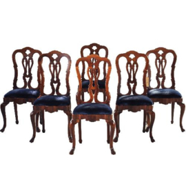 Antieke stoelen / stel van 6 mahonie Chippendale stoelen ca. 1915 bekleding naar wens (No.212244)