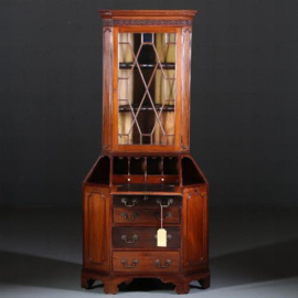 Antieke bureaus / Engelse hoekkast / hoeksecretaire / buro-bookcase ca. 1875 in mahonie (No.401743)