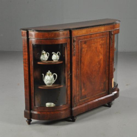 Antieke kast / Victoriaanse credenza ca. 1875 in notenhout met kwart ronde vitrines (No.390657)