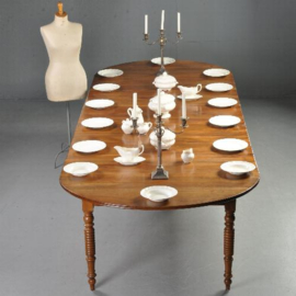 Antieke tafel / Franse ronde coulissentafel max 4.15 m. lang ca. 1890 in kastanjehout (No.292461)