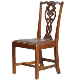 Antieke stoelen / Stel van 8 eetkamerstoelen ca. 1875 mahonie - met mooi oud chestnut leer (No.361125)