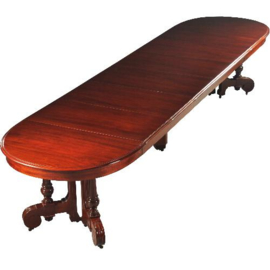 Antieke tafel / Mahonie coulissetafel ca. 1860 een blikvanger van ruim 4 m. lang (No.180409)