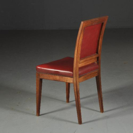 Antieke stoelen / 6 Empire stoelen ca. 1820 met fraai oud rood leer ca. 1825 (No.470755)