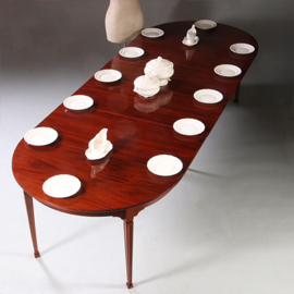 Hollandse smalle coulissentafel Louis Seize ca 1800 in mahonie op tapse poten (No.922850)