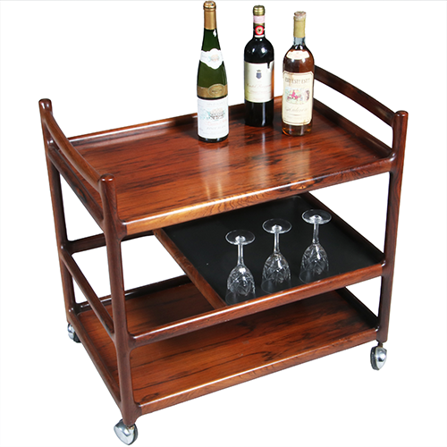 Theewagen dranken trolley 3 niveaus Palissander ca 1960 door Henning Korch voor CFC Silkenborg (No.303005)