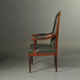 Antieke stoelen / Armstoel / Bureaustoel groen bekleed op elegante gedraaide poten (No.412042)