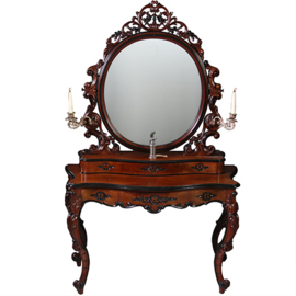 Grote Willem III "Prinsesse-kaptafel" ca 1875 notenhout mahonie met zwart, kandelaren en kantelbare spiegel (No.941845)