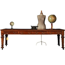 Antieke bureaus / Partner schrijftafel 2,44 m. lang met 8 laden ca. 1890 rood ingelegd (No.341623)