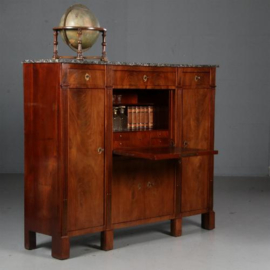 Antiek Bureaus / brede Empire secretaire met boekenkasten / zijkasten ca. 1810 in mahonie met marmer (No.602117)