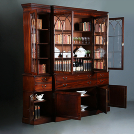 Grote breakfront boekenkast of bibliotheekkast ca 1910 met 8 deuren en bureau (No.280325)
