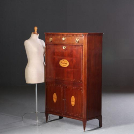 Antieke kast / Hollandse Louis Seize secretaire abattant ca. 1790 met fraai inlegwerk. (No.662717)