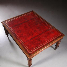 Antiek bureau / Partner Schrijftafel  ca. 1860 met 6 laden en rood goud gepreegd leer (No.781547)