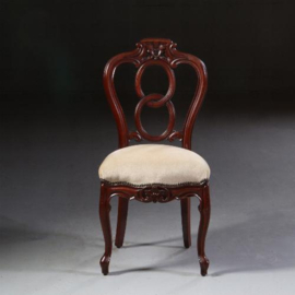 Antieke stoelen / Stel van 6 mahonie Willem III stoelen ca. 1875 bekleed met een lichte velours (No.722114)