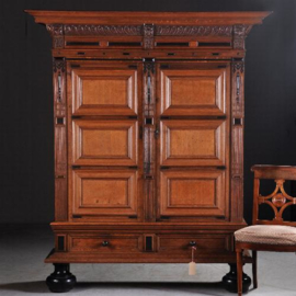 Antieke kast / Hollandse panelenkast ca . 1850 in Renaissance stijl eiken met ebben (No.911152)