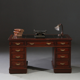 Antieke bureaus / Mahonie bureau ca. 1885 met goud gestempeld  leer  (No.911860)