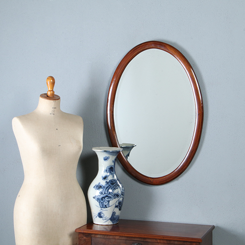 Ovale Engelse halspiegel met facet en ingelegde biezen ca 1890 (No.290827) - 0,81 m. hoog