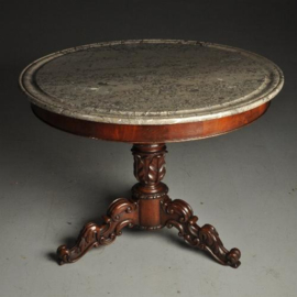 Antieke tafel / Ronde tafel met grijs geaderd marmer blad ca. 1820 Hollands (No.380963)