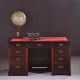 Antieke bureaus / Hollands massief palissanderhouten bureau met rood schrijfblad(No.806954)