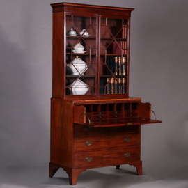 Strak mahonie Buro-bookcase boekenkast met schrijflade ca 1800 (No.450410)