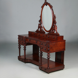 Rijk uitgevoerde Victoriaanse breakfront kaptafel of dresser met kantelspiegel en 10 laden (No.461550)