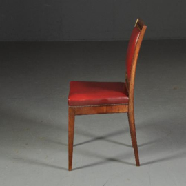 Antieke stoelen / 6 Empire stoelen ca. 1820 met fraai oud rood leer ca. 1825 (No.470755)