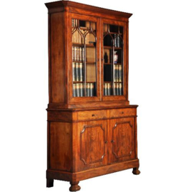 antieke kast / Mahonie boekenkast / servieskast ca. 1850 met 4 deuren en 2 laden (No.412513)