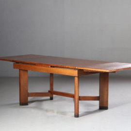 Antieke tafel / 2,5m lange Art Deco / Haagse School  uittrektafel tot 10 personen (No.723049)